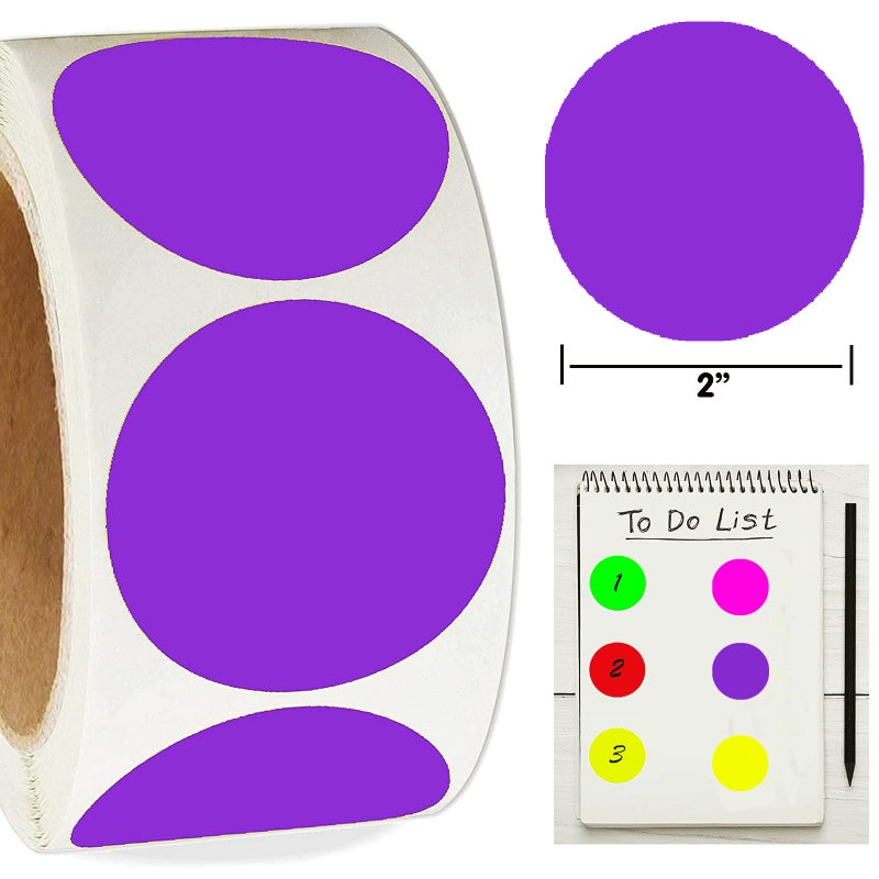 Well Tile 2 Inch Color-Code Labels Round Circle Stickers for Color Coding - Fluorescent Purple Christmas Inventory Labels Moving Stickers for Labeling Warehouse Classroom Office Food Service and Medical 500 Pcs - Image 2